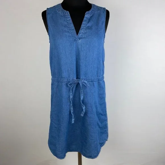 sleeveless v neck tie waist shirt dress The Sleeveless Shirtdress w/ Tie Waist The Shirt